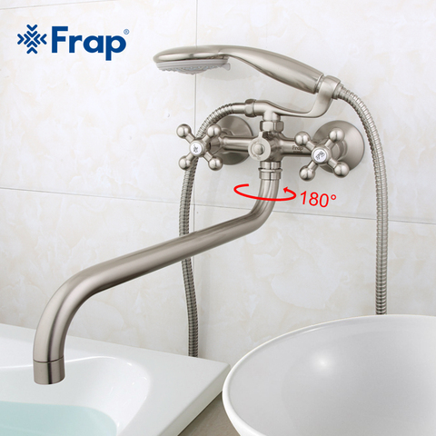 Frap 1 set 36cm length outlet rotated Brass body Nickel Brushed Bathroom shower faucet With ABS shower head F2619-5 ► Photo 1/6