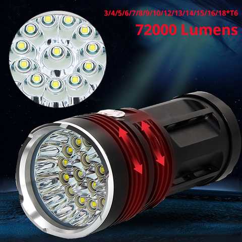 Most Powerful LED Flashlight 3to18*T6 LED Torch Light Tactical Flashlight 3Modes Linterna Portable Lamp Light By 4*18650 ► Photo 1/6