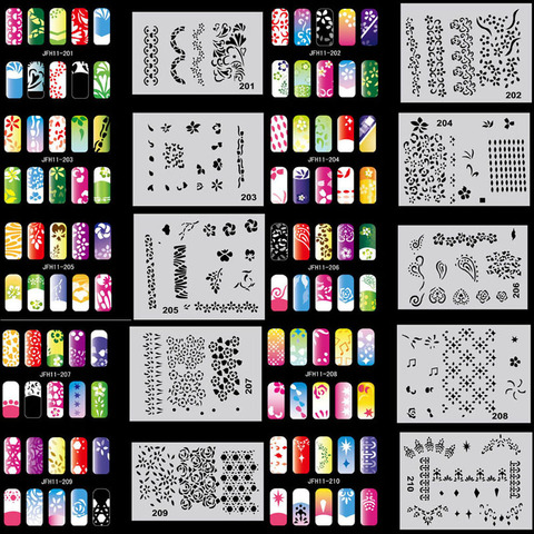 OPHIR 200 Designs Airbrush Nail Art Stencil 20 Template Sheets Kit