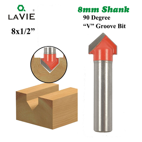 LA VIE 1pc 8mm Shank 90 Degree V Groove Bit 1/2 Inch CNC Engraving Solid Router Bit Carbide Milling Cutter Wood Drilling MC02022 ► Photo 1/3