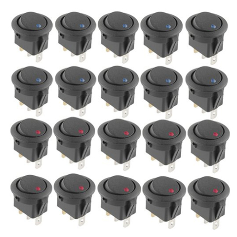 20 Pcs 12V 20A Amps On/Off/ 3 Position Terminal Round Rocker LED Toggle Switch Blue & Red ► Photo 1/6