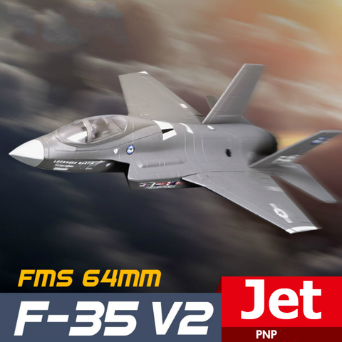 FMS RC Airplane 64mm F35 F-35 V2 Lightning Ducted Fan EDF Jet Grey Scale Warbird Fighter Model Hobby Plane Aircraft Avion PNP ► Photo 1/6