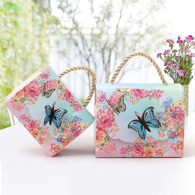 DriewWedding 20pcs Butterfly Decorative Boxes Paper Tote Gift Bags with Handle 4.3x2.2x3.5 Bridal Showers Wedding Flower Favor Boxes for Anniversary Red Baby Shower Birthday Parties 
