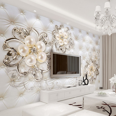3D Fantasy European Style Soft Pack Stereo Relief Pearl Flowers TV Backdrop Wall Mural Hotel Living Room Luxury Photo Wallpaper ► Photo 1/6