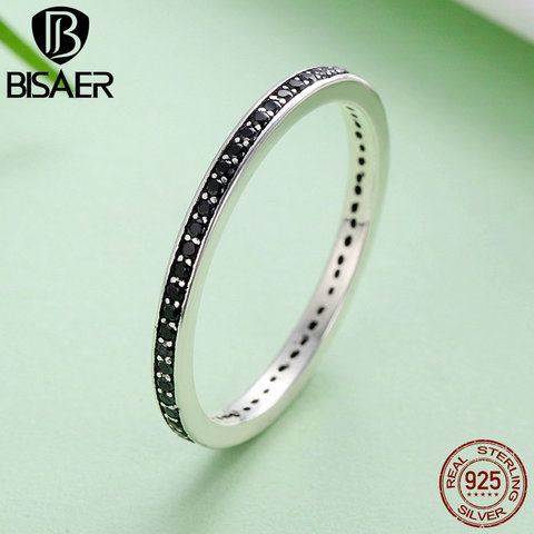 925 Sterling Silver Black Clearly CZ,  Stackable Round Shape Finger Rings Women Engagement Jewelry Femme bague ECR114 ► Photo 1/6