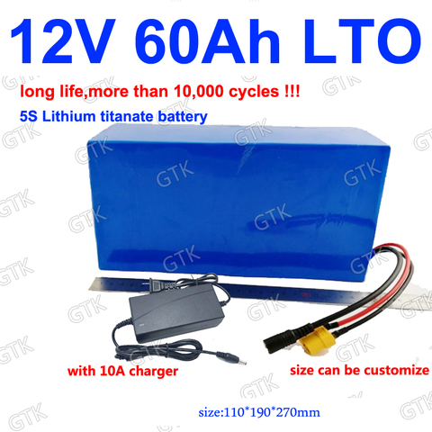 GTK 12v 60ah LTO battery pack Lithium titanate BMS 5S 14v for 1200w solar Solar TV speaker boat ups system + 10A Charger ► Photo 1/1