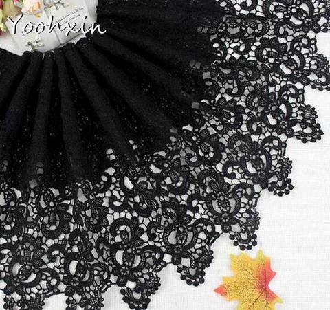 32cm wide Elegant black cotton embroidery Lace Ribbon fabric 3D trim collar sewing DIY tassel women dress Cloth wedding decor ► Photo 1/3