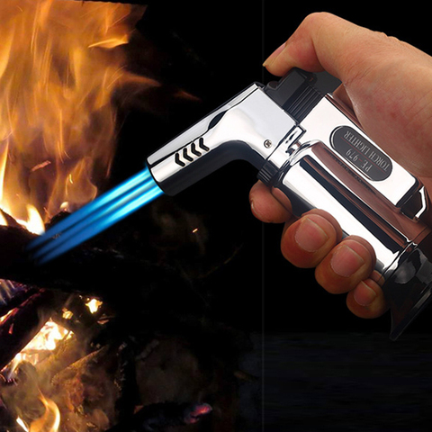 Outdoor BBQ Lighter Cigar Torch Turbo Lighter Jet Butane Gas Cigarette 1300 C Spray Gun Windproof Metal Pipe Lighter For Kitchen ► Photo 1/4