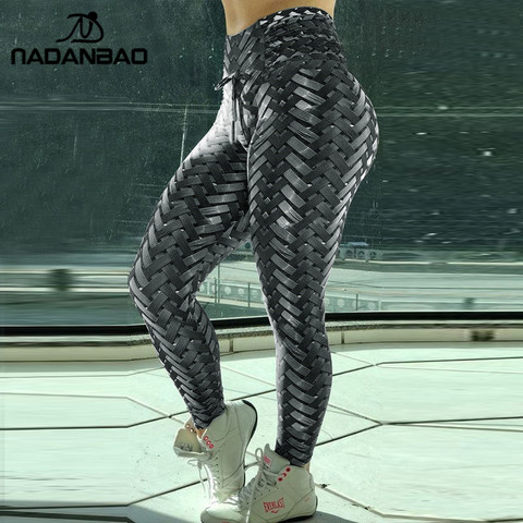 NADANBAO Iron Armor Weave Printed Leggings Women High Waist Plus Size Leggins Push Up 3D Workout Elastic Bowknot Fitness Pants ► Photo 1/6