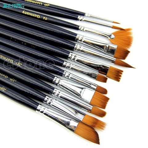 New 12X Artist Paint Brush Set Nylon Hair Watercolor Acrylic Oil Painting Supplies JAN18 ► Photo 1/4