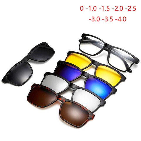 Retro 5+1 Polarized Myopia Clip Sunglasses Eyeglasses Frame For Men Women Five Magnet Set Mirror 0 -1 -1.5 -2 -2.5 -3 -3.5 -4.0 ► Photo 1/6