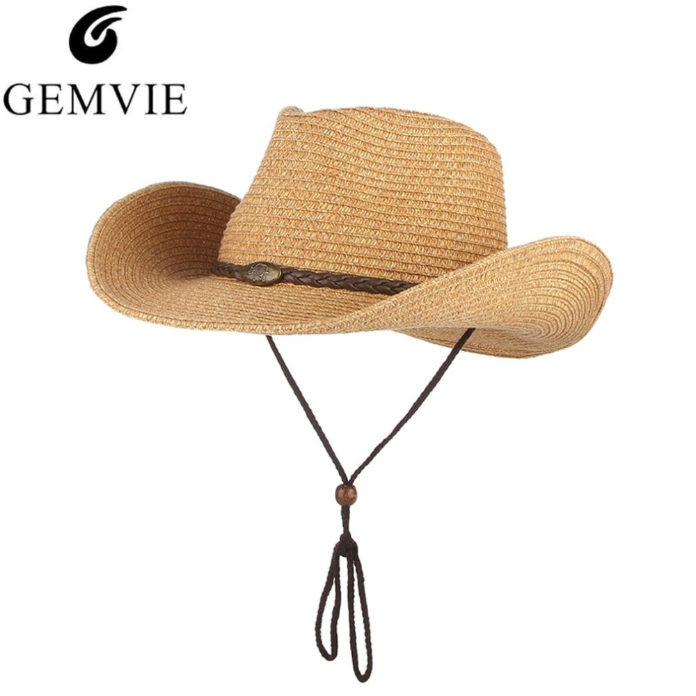GEMVIE Mens Summer Straw Fedora Panama Hat Wide Brim Beach Panama Sun Hat