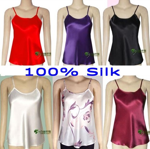 Women's 100% Silk Spaghetti Strap Camisole Tank Top Vest Sleepwear M-2XL YM002 ► Photo 1/6