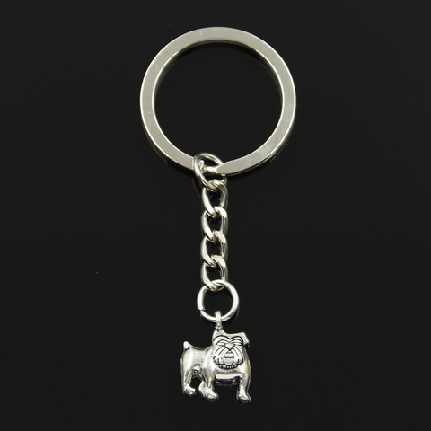Fashion 30mm Key Ring Metal Key Chain Keychain Jewelry Antique Bronze Silver Color Plated Dog Pug Bulldog 17x13mm Pendant ► Photo 1/5