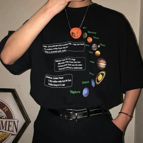 kuakuayu HJN Solar System T-Shirt Geek T Shirt Korean Fashion Oversized Tee Hipsters Grunge Style Shirt Pluto Tee Shirts ► Photo 1/5