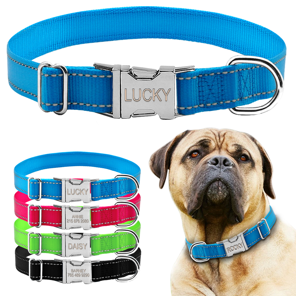 Personalized Dog Collar Nylon Reflective Large Dog Collar Heavy Duty Buckle SML