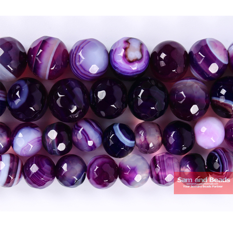 Natural Stone Faceted Purple Stripe Agates Beads 4.6,8,10,12mm pick size for jewelry making PSB02 ► Photo 1/2