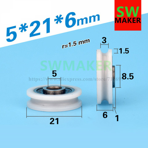 1pcs 5*21*6mm Bearing pulley, U groove, line lifting wheel, bathroom wheel, POM roller, sheave ► Photo 1/2