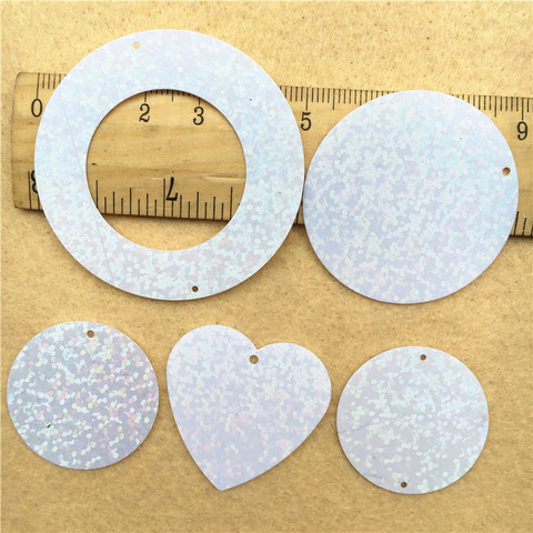 100pcs Laser White Large Sequins 3-5cm PVC round ring heart Loose Sequins Paillettes sewing diy craft cloth material ► Photo 1/6