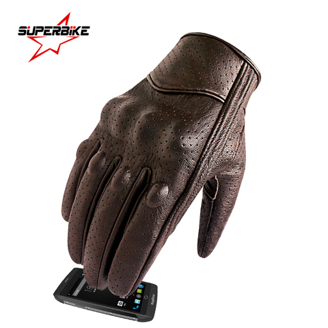 Motorcycle Gloves Leather Touch Screen Men Genuine Leather Cycling Glove Motorbike Racing guantes de moto luvas de motocicleta ► Photo 1/6