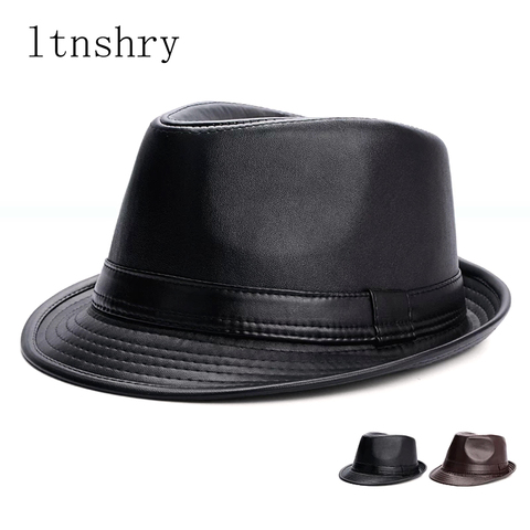 British Style Short Brim Jazz Caps Hats Fashion artificial leather Top hat Fedoras Trilby Hat solid panama formal cap Gorra ► Photo 1/6
