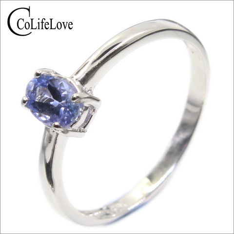 Hotsale silver tanzanite ring 4 mm * 6 mm real tanzanite ring for engagement solid 925 silver tanzanite ring romantic gift ► Photo 1/6