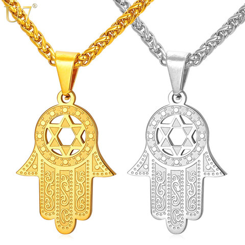 U7 New Hand of Miriam Jewelry Star of David Israel Pendant Gift Trendy Stainless Steel Amulet Charm Hamsa Hand Necklaces P934 ► Photo 1/6