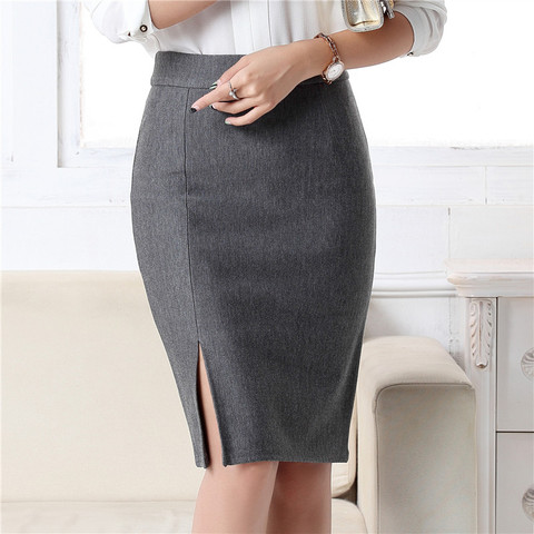 2022 New Fashion Women Office Formal Pencil Skirt Spring Summer Elegant Slim Front Slit Midi Skirt Black/Gray/Red OL Skirts ► Photo 1/4