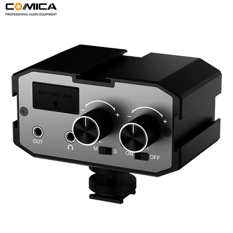 Comica AX1 Universal Microphone Audio Adapter Mixer Preamplifier with Stereo& Dual Mono inputs for Canon Nikon Camera Camcorders ► Photo 1/6