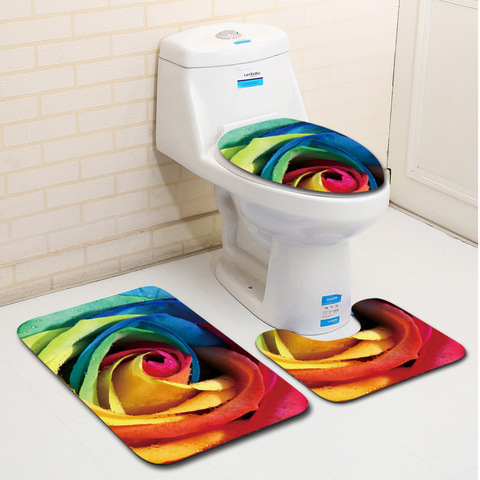 Colorful Bath Mat and Shower Curtain Set Anti Slip Carpet Bathroom Rug Cover Toilet Seat Mat Bathroom Doormat Absorbent Bath Set ► Photo 1/6
