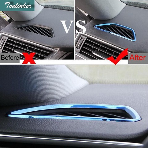 Tonlinker 2 Pcs DIY Car Styling stainless steel Dashboard air conditioning outlet Cover Case Stickers For SKODA SUPERB 2016-17  ► Photo 1/6