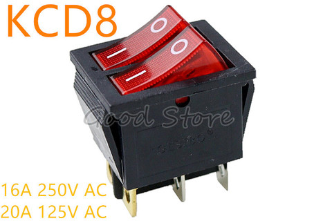 1PCS KCD8 6PIN 16A 250V 20A 125V Red Double Light Switch Rocker Switch Waterproof ON-OFF Boat Power Switch ► Photo 1/4
