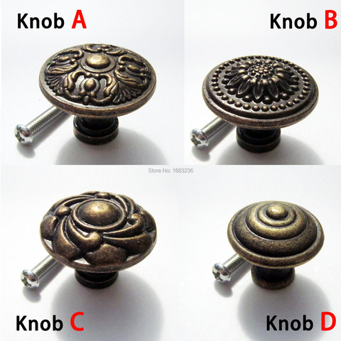 Antique Brass Bronze Single Hole Round Jewelry Chest Box Cabinet Cupboard Dresser Drawer Door Window Handle Pull Knob 4 types ► Photo 1/6