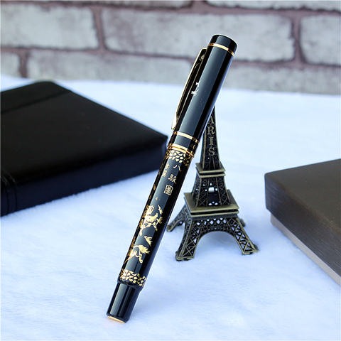 Golden Curved nib Fountain Pen good quality ink pens Horse pattern Birthday gifts boutique art 0.8mm pen nib ► Photo 1/5