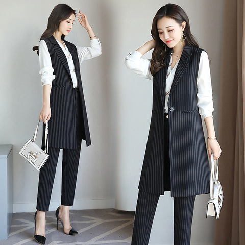 Women Striped Suit Waistcoat Set Professional Women's Spring and Autumn Two-piece Outfit Office Clothes ► Photo 1/5