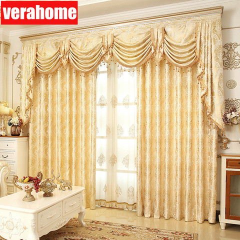European Luxury Blackout  Gold windows treatment curtains for living room bedroom flower tulle valance ► Photo 1/6
