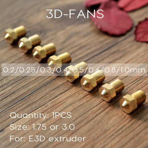 1Pcs E3DV6 Brass Nozzle 0.2/0.25/0.3/0.4/0.5/0.6/0.8/1.0 For 1.75mm 3mm Filament E3D V6  V5 Copper Nozzle Extruder Print Head ► Photo 1/1