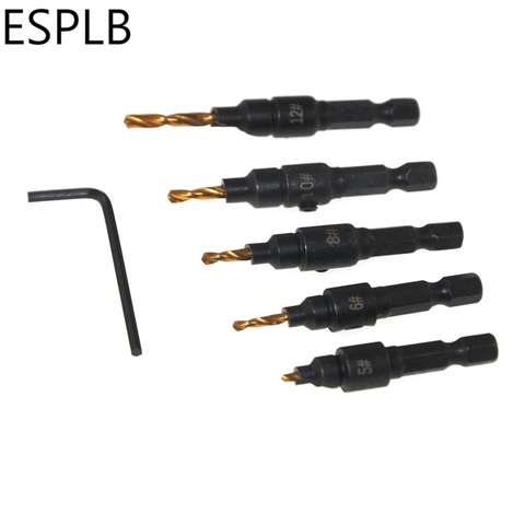 ESPLB 5pcs Countersink Drill Bit Counterbore for HSS Drill Woodworking Set Pilot Holes Screw Drilling #5 #6 #8 #10 #12 ► Photo 1/6