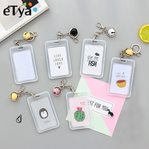 eTya Card Cover with Keyring Chain Fashion Card Bag Bank Credit Card Holder Plastic Cute Cartoon Student ID Bus Card Pass Holder ► Photo 1/6