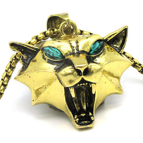 Wizard School cat Medallion Cosplay Pendant  wild monster hunter Medallion green rhinestone gold color cat game necklace NK0247 ► Photo 1/6