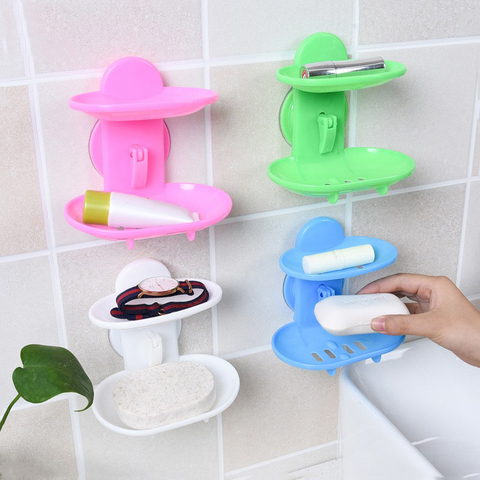 Double Layers Soap Box Kitchen Tools Bathroom Accessories Soap Dish Suction Holder Storage Basket Soap Box Stand ► Photo 1/6