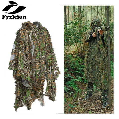 Fyzlcion 3D Hunting Camouflage Ghillie With Cap Suit Clothes Jungle Cloak Poncho Camo Bionic Leaf For Sniper Photography ► Photo 1/6