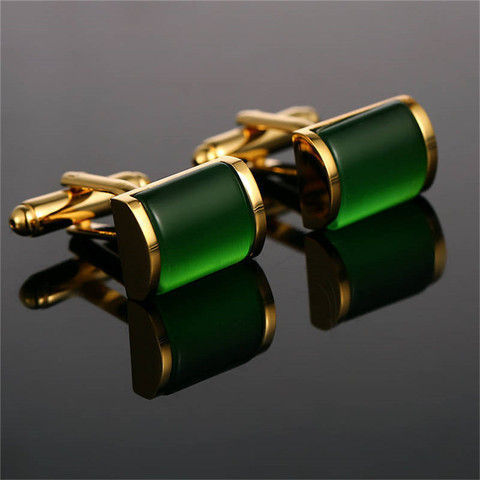 1 Pair Romantic Green And Gold  Cufflinks Imitation Crystal Cuff links French Cuff links Nail Sleeve Button For Wedding ► Photo 1/5