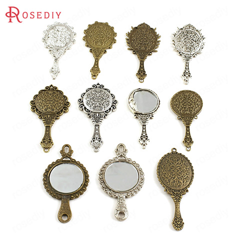 (23065)4PCS Oval and Round Zinc Alloy Antique Style Glass Mirror Charms Pendants Diy Jewelry Findings Accessories Wholesale ► Photo 1/6