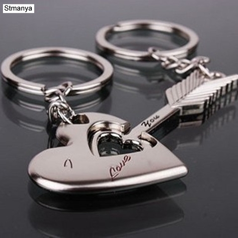 New Trendy Hot Sale 1 Pair Silver Alloy Arrow Bow Love Keyrings Key Chains Lover 