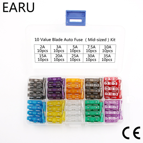 100pcs/lot Standard Motorcycle Auto Car Fuse Medium Automotive Boat Blade Fuses 2A 3A 5A 7.5A 10A 15A 20A 25A 30A 35A with Box ► Photo 1/5