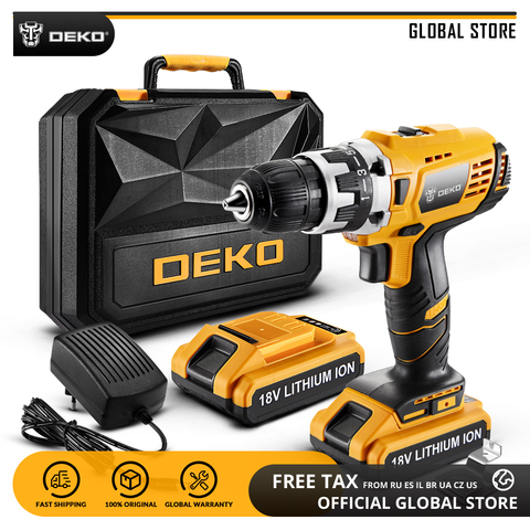 DEKO GCD18DU2 18V Mini Power Driver with LED Light 2 Speed Lithium-Ion Battery Cordless Drill Home DIY Electric Screwdriver ► Photo 1/5