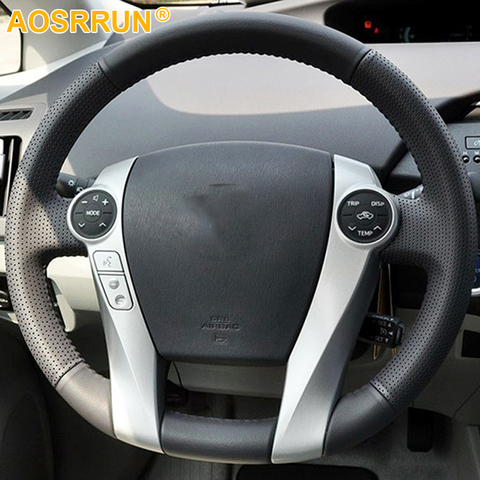 AOSRRUN Hand-Stitched Leather Car Steering Wheel Cover for Toyota Prius 2009-2015 Aqua 2014 Accessories ► Photo 1/2