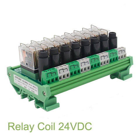 8 Channel 1 SPDT DIN Rail Mount OMRON G2R 24V DC/AC with fuse Interface Relay Module ► Photo 1/1