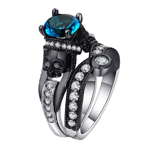 Hainon Black Skull Ring Set Silver Color Fashion Wedding & Engagement CZ Crystal Ring Set Jewelry For Women ► Photo 1/6